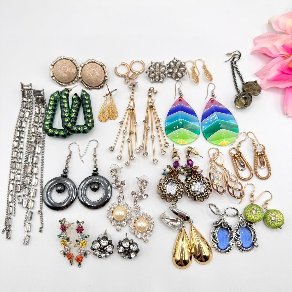 20 Pair Pierced Costume Jewelry Earring Lot Mixed Styles Vintage To Now Reseller